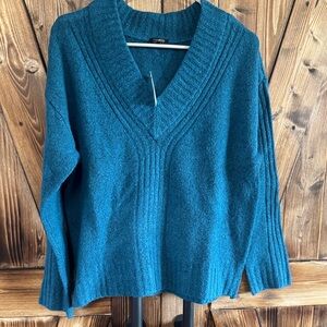 Talbots Teal-Blue V-Neck Ribbed Knit Sweater